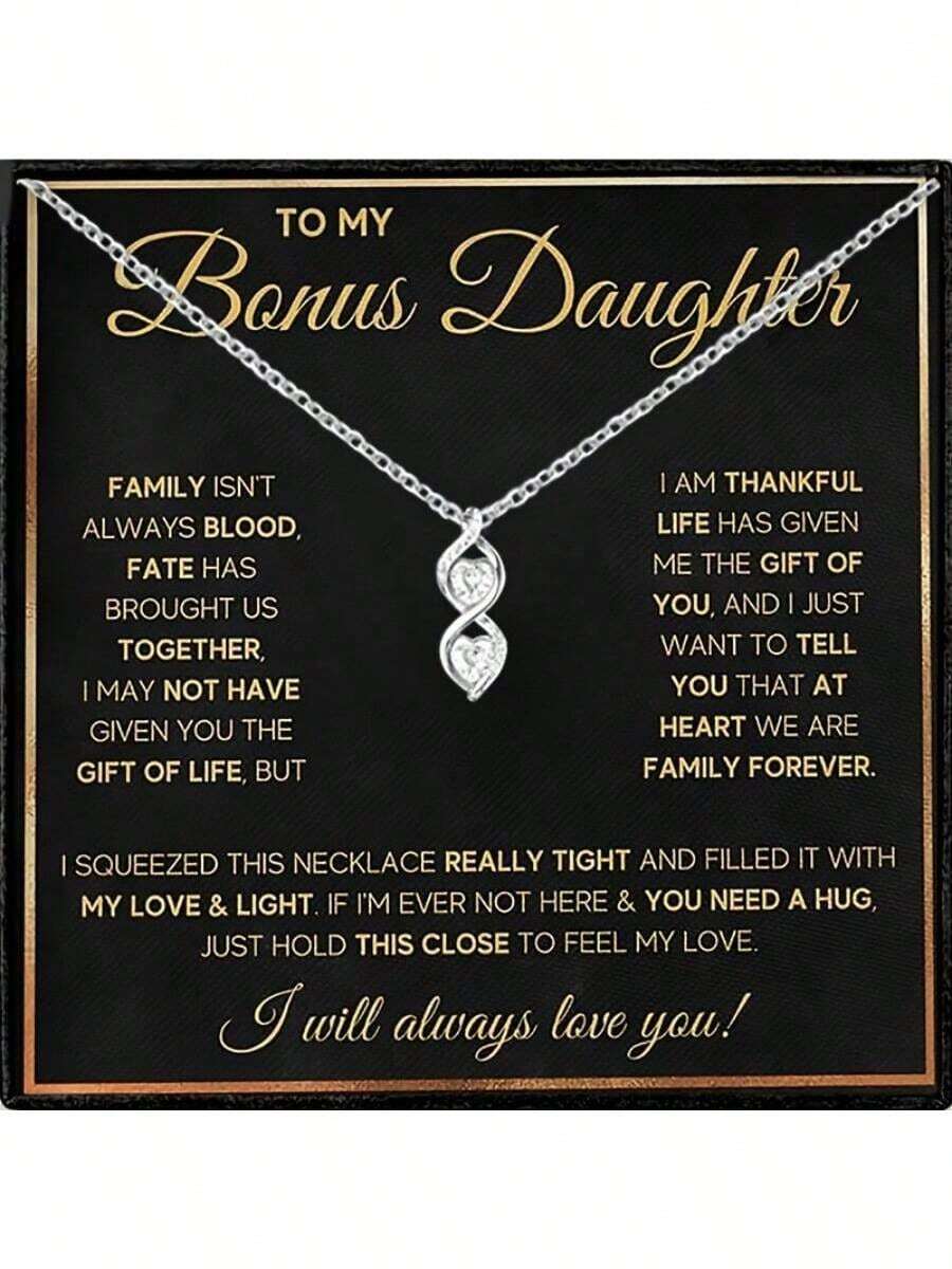 1pc To My Bonus Daughter Heart Necklace With Box & Card,Birthday Gift, Christmas Gift - Silver - View 1