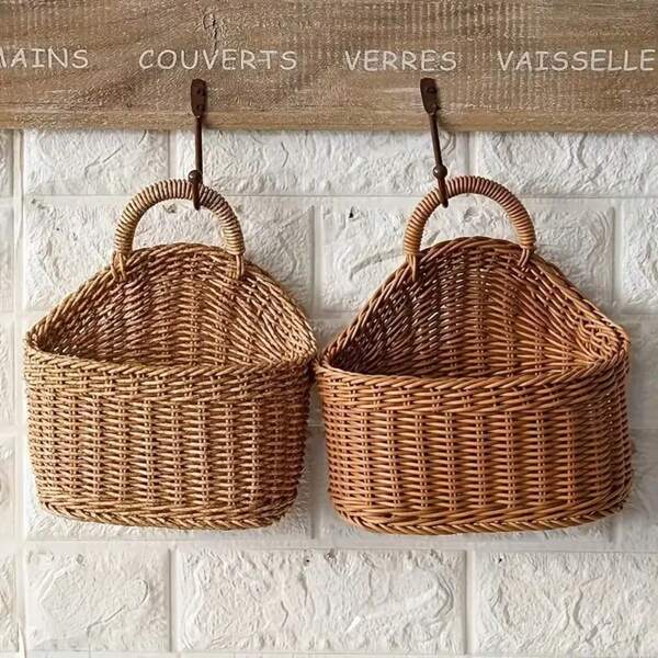 Multifunctional Nordic Style Woven Basket - Portable And Decorative, Suitable For Kitchen, Snacks, Vegetables And Floral Storage | Ideal For Home Organization And Display, Hotel Supplies, Hanging Baskets, Shelves