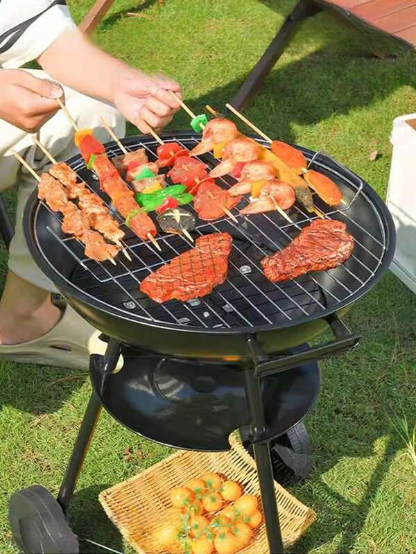 3-Beiniger Barbecue-Grill in Apfelform mit Rädern, geeignet für Heimtreffen, Outdoor-Camping, tragbarer Holzkohle-Ofen mit Deckel zum Backen und Braten