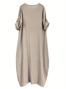 Women's Solid Color Conservative Casual Party Woven Fabric A-Line Dress, Suitable For Festival, Daily Wear, Global