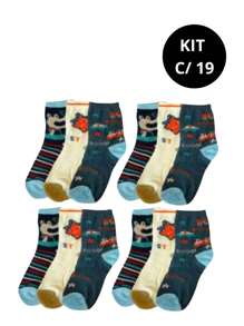 Kit With 19 Pairs Of Wholesale Children's And Youth Boys' Socks In Various Colors