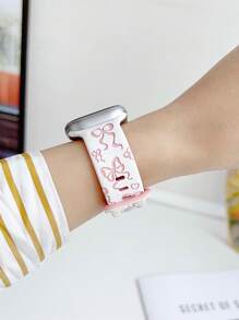 1pc Apple Watch Band Apple Watch Strap Cute Bow Two-Color Engraved Silicone Strap Is Suitable For 38/40/41/42/44/45/49mm, Compatible With Apple Watch Ultra2/SE/9/8/7/6/5/4/3/2/1series, Women Watchbands, Fine Women Fashion Watch Accessories, Smart Watch Strap/Band, Unique Personalized And Style Valentines