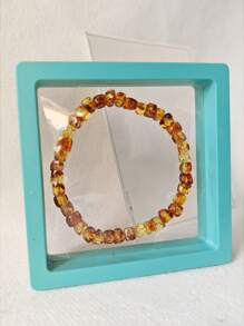 Natural Baltic Amber Square Beaded Bracelet Vintage Gemstone Accessorized Of Maillard Color Fashion Stylish Look Perfect Gift For Her Anniversary Birthday Mother's Day