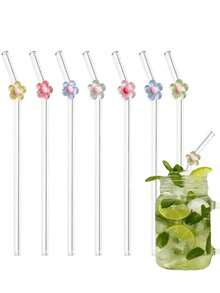 1 peça/4 peças/7 peças Canudos de Vidro Decorados com Flores, Adequados para Beber Suco, Chá com Leite, Café, Bebidas Frias, Design de Canudo Curvo, Suprimentos Escolares, Volta às Aulas, Presente para Namorada, Namorado, Pais, Amigos - Estilo 5 - Visão 9