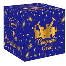 42pcs/Set Graduation Party Surprise Box, Blue Graduation Backdrop Decoration, Draw Cards & Gift Box