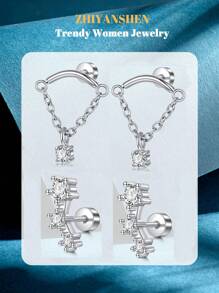 4 piezas Pendientes de cartílago para mujer de plata y oro, pendientes planos para tragus, helix, joyería para perforaciones, hipoalergénicos, pendientes apilables, pendientes de botón de oro para mujeres, pendientes para mujeres, pendientes de espalda plana, pendientes para el segundo orificio para mujeres