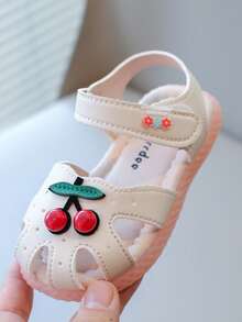 New Girls' Hollow Out Cherry Decor Sandals, Soft Sole Anti-Slip Toddler Little Kid Summer Shoes - Beige - View 6