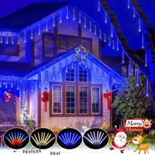 8pcs Meteor Tube LED String Lights, 30cm & 50cm Options, Warm White, White, Color, Blue For Outdoor Decoration, Suitable For Christmas Tree, Holiday, Garden, Patio, Porch