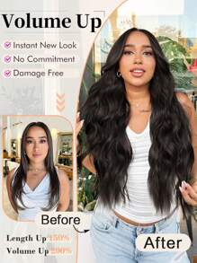 20inch Hair Extensions Clip In, 4PCS Wavy Hair Extension, Chestnut Brown Hair Extensions For Women