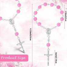 1/5/10 Sets Baptism Mini Baptism Favors Finger Baptism Rosaries Pink Rose Shaped Beads With Organza Bags For Christening Weddings First Party Favors