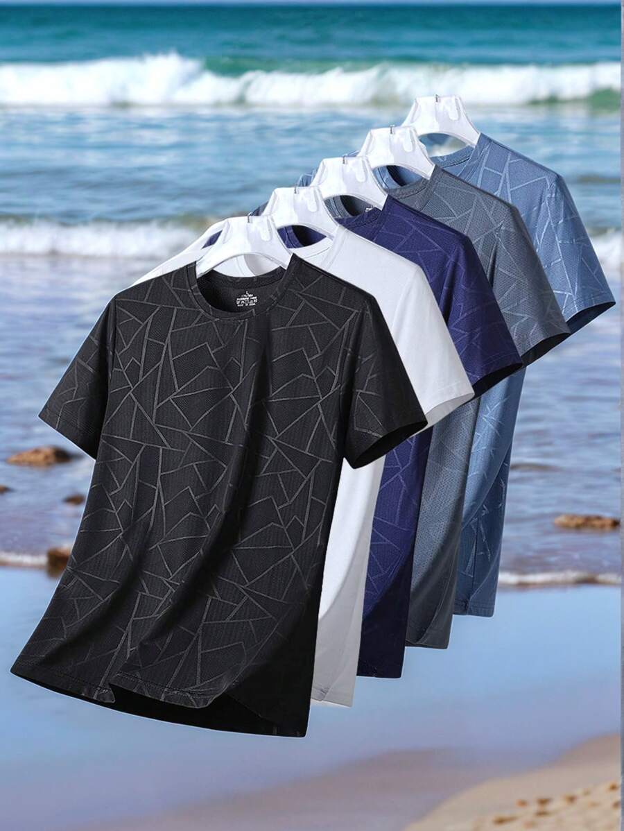 Camiseta de manga corta para hombre de secado rápido para exteriores, transpirable y elástica para gimnasio y deportes, para verano