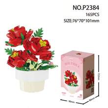 9种盆栽积木花束套装，ABS塑料积木玩具，微型积木创意DIY模型，母亲节礼物，圣诞节和万圣节礼物，永生花，卧室装饰，情人节礼物，感恩节礼物 - 彩色 - 查看 6