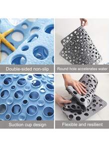 Tapis de bain antidérapant avec ventouses, tapis de douche à séchage rapide avec design à trous ronds, anneaux de massage, convient pour les salles de bain domestiques et d'hôtel, baignoires, gris, bleu ciel, essentiels de salle de bain d'hôtel | Tapis de bain de massage | Tapis de douche, tapis de salle de bain