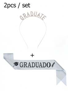 2件套金色/银色毕业头带和肩带套装，金葱粉红闪亮肩带 - 彩色 - 查看 7