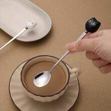 1 chiếc thìa cà phê bằng thép không gỉ hình mèo bằng gốm sáng tạo dễ thương, thìa khuấy mật ong, thìa cán dài cho cốc, thìa tráng miệng bằng thép không gỉ đồ dùng học tập - màu đen - Xem 10