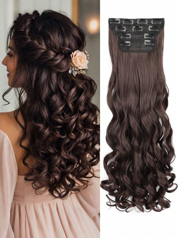 Clip-in haarextensies, 20 inch lang golvend 4 stuks haarextensies natuurlijke zachte synthetische vezel hoge temperatuur hittebestendigheid clip-in haarstukken voor vrouwen bruiloften feest dagelijks gebruik