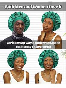 2件套缎面睡帽，女士多层发帽，配1个发圈和弹性绑带睡帽 - 彩色 - 查看 9