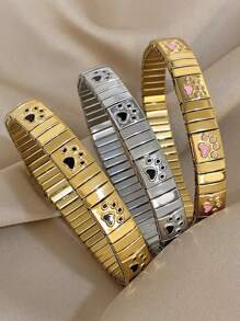 1 pieza Pulsera de reloj elástica con Charm de huella de gato elegante y lindo, chapada en oro de 18K de acero inoxidable, regalo del Día de la Madre, regalo para maestros, regalo de graduación, joyería bohemia, accesorios de playa, para fiesta diaria, viaje, rave/baile de graduación, joyería dorada