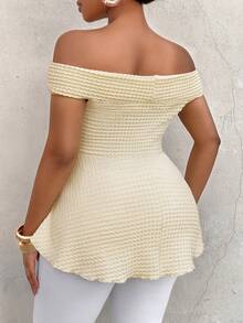 女士加大码蝴蝶结扭纹上衣，夏威夷春夏度假休闲通勤的时尚单品 - 杏色 - 查看 3