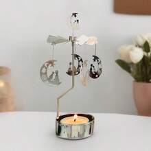 高品质烛台不锈钢材质旋转茶灯家居装饰节日礼物 - 銀色 - 查看 8