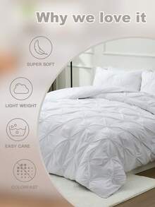 3pcs Flower Pattern Solid Color Comfortable Bedding Set, 3-Piece Luxury Microfiber Bedding Set With 2 Pillow Shams - Soft & Cozy - White - View 7