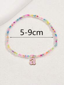1pc Fashionable & Cute 26 Letter Pendant Colorful Plastic Seed Bead Elastic Anklet, Teens Anklet (Seed Bead Color Random)