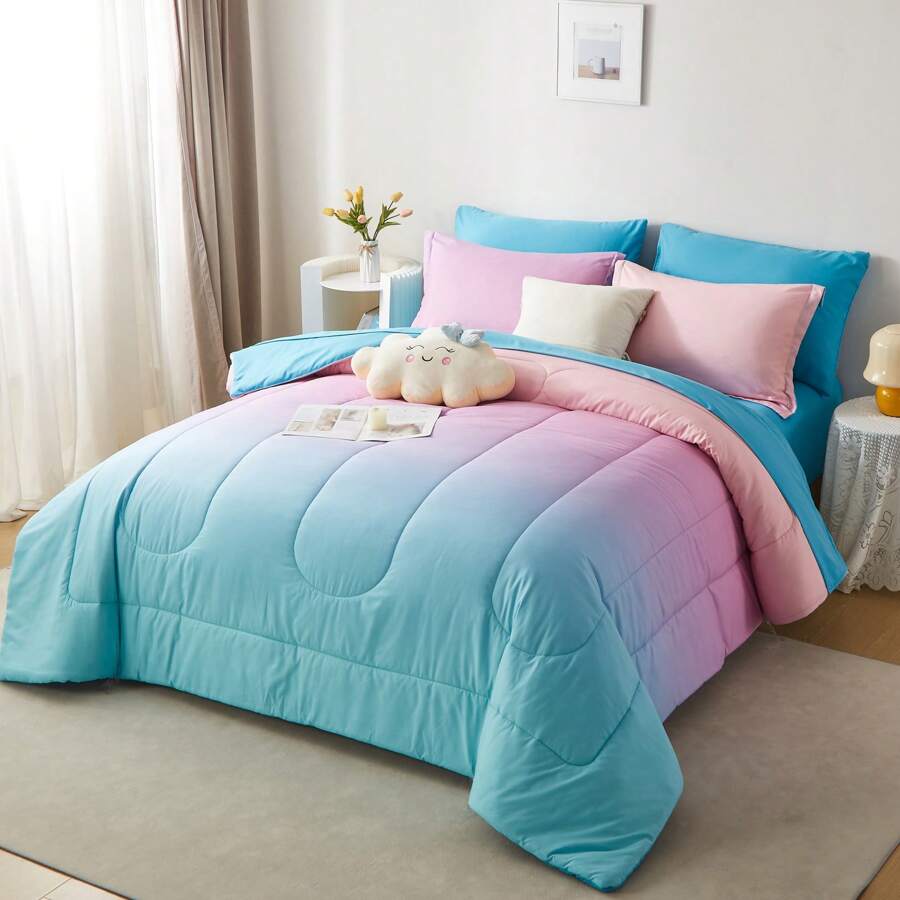 7pieces(Full/Queen/King)Lightweight Solid Comforter Set For All Seasons,Twin(5 Pieces),Soft & Comfortable Bed In A Bag Set For Student/Friends/Colleage,A Cloud-Like Sleeping Space All Year Round,Spring/Summer/Autumn/Winter,Great Gift