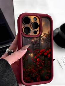 1pc Burgundy Color Rose Floraled Embossed TPU Phone Case Compatible With IPhone, Soft Shockproof And Waterproof - Multicolor - View 4