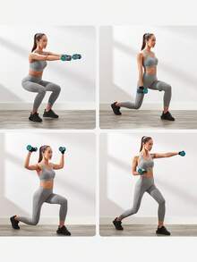 SONGMICS Juego de mancuernas hexagonales con soporte - 2 x 1 kg, 2 x 2 kg, 2 x 3 kg, Neopreno con acabado mate, Pesas para gimnasio en casa, Lima, Azul Verdoso y Gris Claro MSYL612GN - Multicolor - Ver 4