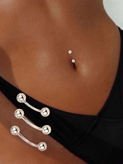 FOREVER QUEEN 1pc 925 Sterling Silver Round Bead Navel Ring, Body Piercing Jewelry For Women & Girls