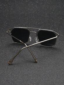 Retro Square Aviator Unisex Sunglasses, Metal Frame Classic Style Sunglasses For Outdoor Travel Beach Holiday Casual Daily Wear, Summer UV Protection Driving Glasses For Summer Beach Vacation,Outdoor,Travel - 灰色 - 查看 2