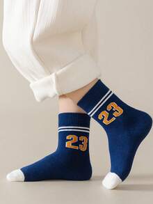 10 双男童纯棉条纹运动袜，休闲条纹学生足球袜、篮球袜