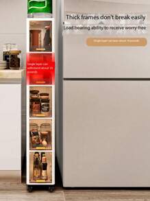 1pc 20cm/7.8" Wide Slim Slide Out Storage Cabinet, 3-5 Tiers Flip Top Storage Cart, Thick Plastic With Casters, Toy & Snack Organizer Rack For Living Room, Clothes Storage Cabinet, Dust-Proof Shelf