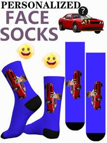 1 Pair Of Custom Couple Socks, Sports Car Custom Socks, Dodge Hellcat Custom Socks, Women's Socks, Men's Socks, Personalized Novelty Socks With Their Own Handsome And Beautiful Photos, Awesome Gifts For Guys, Great Gifts For Friends Who Love Cars