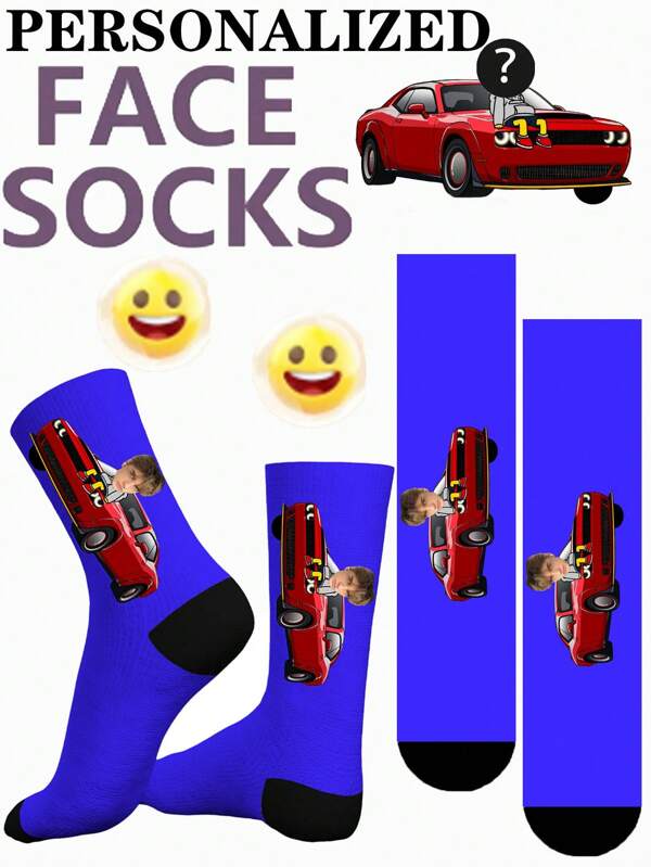1 Pair Of Custom Couple Socks, Sports Car Custom Socks, Dodge Hellcat Custom Socks, Women's Socks, Men's Socks, Personalized Novelty Socks With Their Own Handsome And Beautiful Photos, Awesome Gifts For Guys, Great Gifts For Friends Who Love Cars