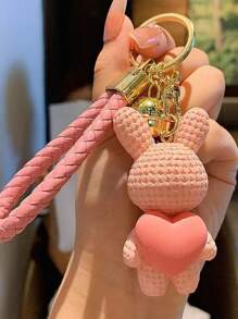 1pc Cartoon Rabbit Heart Shaped Resin Keychain Cute Couple Gift, Bag & Car Pendant Accessories, Birthday Present