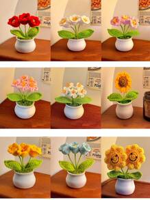1PC Crochet Flower Pot, Daisy Tulips And Forget Me Not Small Potted Flowers, Gifts For Mom Wife On Mothers Day Valentines, Cute Desk Decor For Women Office Car Dashboard,Crochet Flowers Cute Little Potted Flower, Gift For Birthday, Teacher's Day, Graduation, Anniversary, Christmas, Decor For Car Dashboard,Home Office Decoration ,Halloween Gifts, Halloween Decorations,Bridal Wedding Decorations