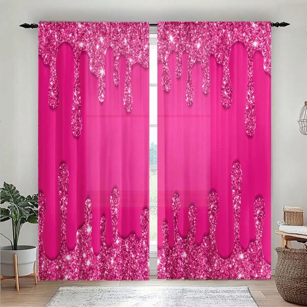 2pcs/Set Crystal Printed Decorative Sheer Curtains - Rod Pocket Installation, Digital Printing Curtain Panels Made Of Polyester, Machine Washable, Suitable For Living Room, Kitchen, Bedroom, Study, Home Decor | Bedroom Decor | Living Room Curtains