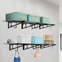 Sinoer 2Pack 2x6ft Garagenregal mit Haken 24-Zoll-x-72-Zoll-Wandregal aus Metall Garage Storage Rack Regale für  Schuppen Garagenlagerung - Schwarz1 - Übersicht 4