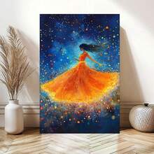 1 pieza Impresión de arte en lienzo con mujer vistiendo un hermoso vestido amarillo enmarcado en madera - Decoración de pared para el hogar, adecuado como regalo para amigos y familiares, arte de pared en lienzo para la decoración del dormitorio, bar, oficina - Beis - Ver 5