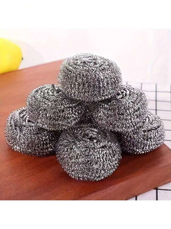 6pcs Stainless Steel Scourers - Rust-Resistant, 2.36" Scrubbers For Effortless Cleaning Of Dishes, Pans, And Ovens