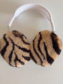 Zebra Pattern Earmuff Headphone Protector Cover - Soft Black/White & Brown Fur Covered - Fits For (Wild Style) - Black Brown - View 8