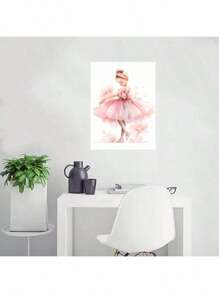 1/6PCS Optional Frame Posters Wall Arts Modern Pink Ballerina Girl Unicorn Butterfly Poster Kids Room Decorative Posters Wall Bedroom Decor ,Wall Art With Frame