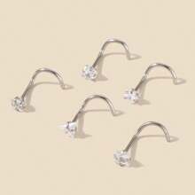 1/5pcs 316L Stainless Steel Zirconia Embedded Heart, Star, Geometric, Circle, Square Nose Studs, Versatile Body Piercing Jewelry, Disposable Tools, Perfect Gifts For Women