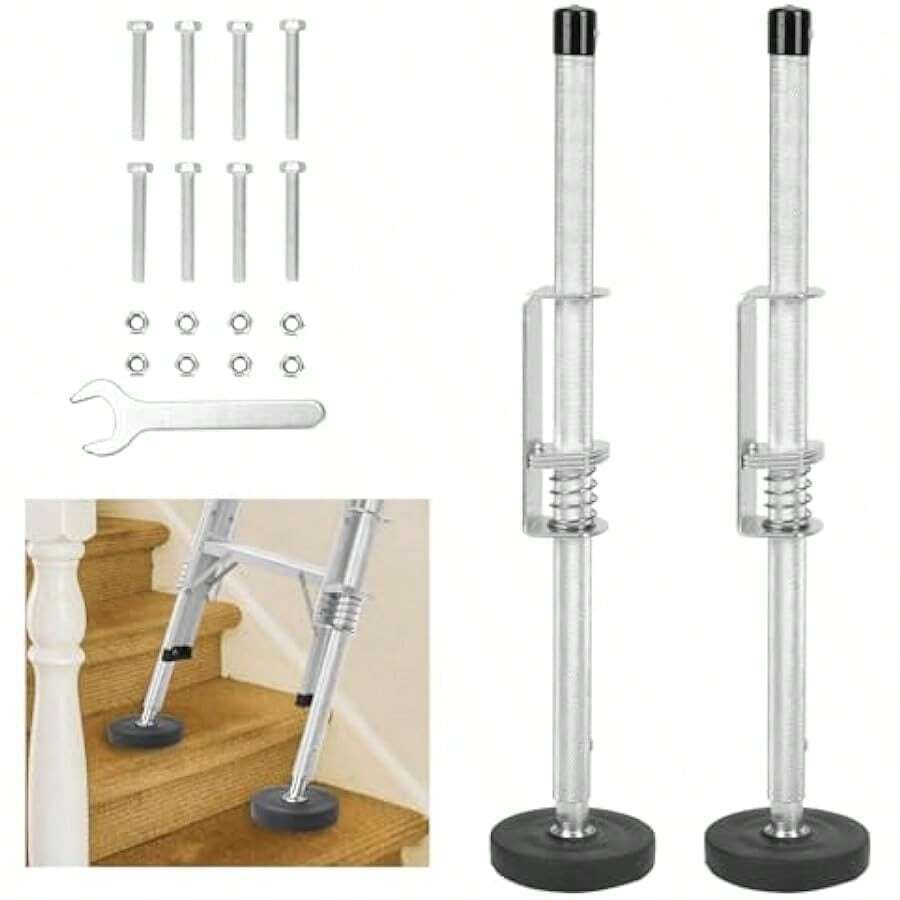 Aleawol Adjustable Ladder Leveler Load Capacity 250kg 550 Lbs 2Pcs Extension Ladder Stabiliser Leveller Universal Ladder Extension Leg Rubber Not-Slip Ladder Feet For Stairs With Screws And Wrench - as pic - View 1
