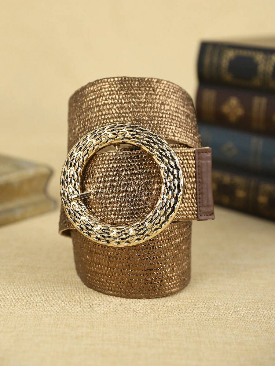 1 件女士咖啡色腰带，波西米亚风格皮带配金属扣，时尚配饰，适合夏季日常穿着、秋季上学、秋季、万圣节 - 咖啡 - 查看 1