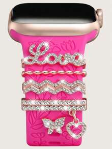 5/4/3pcs Metal Charms Decorative Ring Compatible With Apple Watch Band LOVE Diamond Rhinestone Ornament Smart Watch Silicone Strap Accessories Bracelet Fashionable Accessories (Watch And Band Not Included) Compatible With Apple Watch Band 38mm 40mm 41mm 42mm 44mm 45mm 46mm 49mm, Compatible With Samsung Compatible With Huawei Watch Series Ultra/Se/10/9/8/7/6/5/4/3/2/1 Watch Band Accessories Jewellery