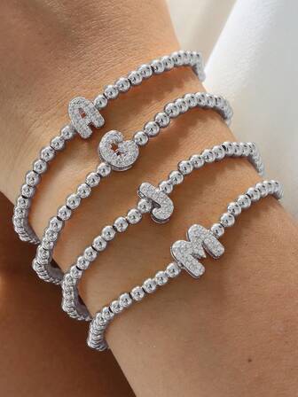 经典时尚锆石字母吊坠手链，奢华可调节链条 A-Z 字母手链，女士珠宝礼品