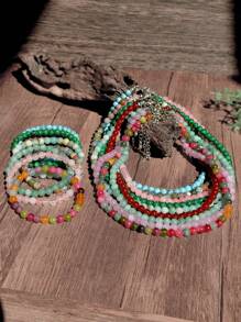 Conjunto de 2 peças de colar e pulseira de pedra natural boêmia, joias unissex de 6 mm feitas à mão com contas, acessórios de equilíbrio energético de cristal de cura adequados para uso diário