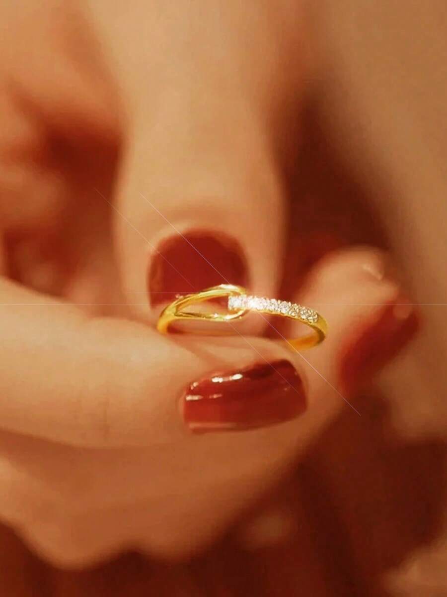 S925 Silver Horse Hoof Shaped Zirconia Inlaid Ring, High-End Design, Gifts For Women, Jewelry For Anniversary, Partners Or Friends, Suitable For Daily Wear, Random Packaging - Gold - View 1